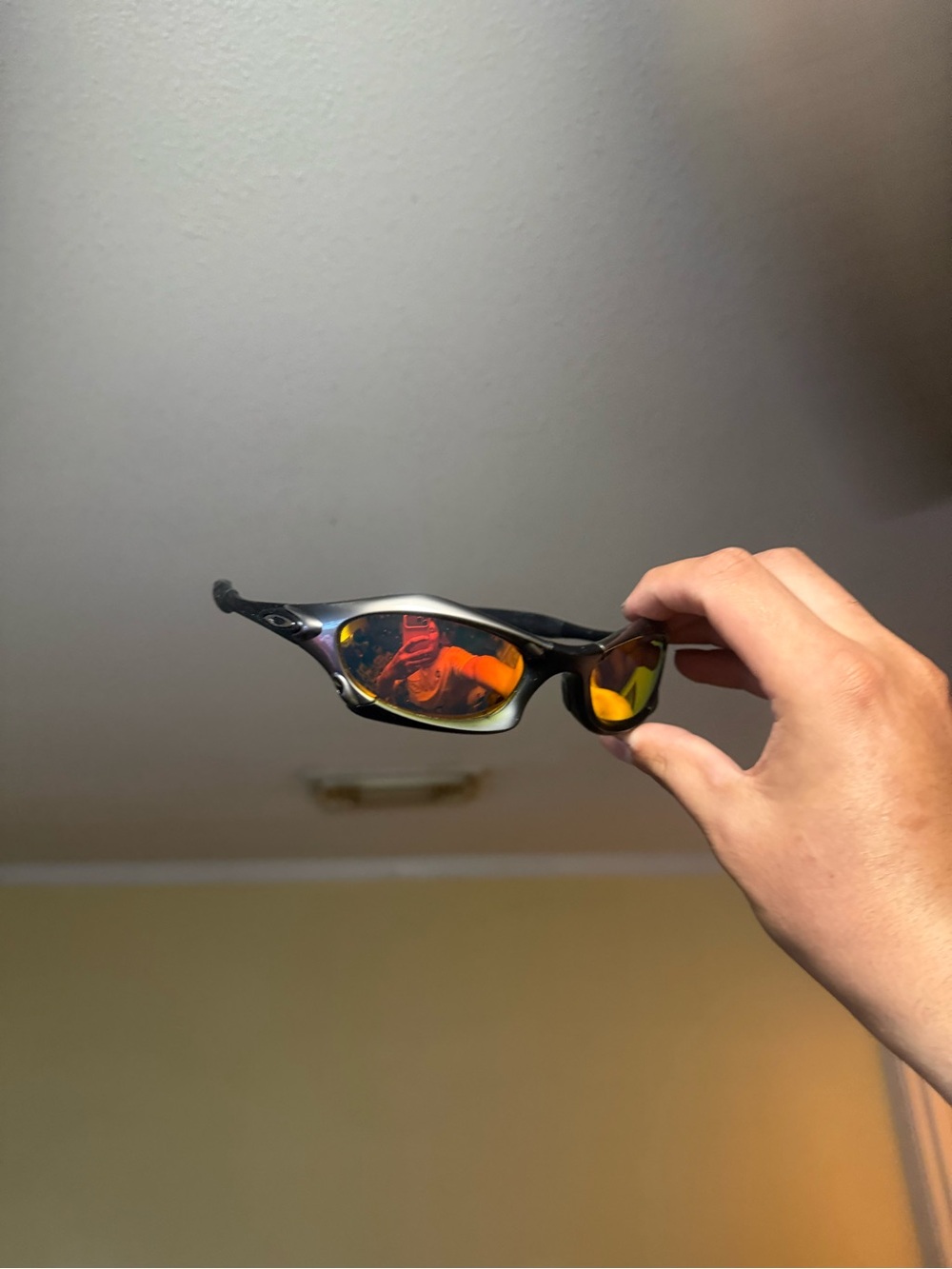 Sport Performance Men's Sunglasses — Black Frame with Orange-Red Mirrored oaks